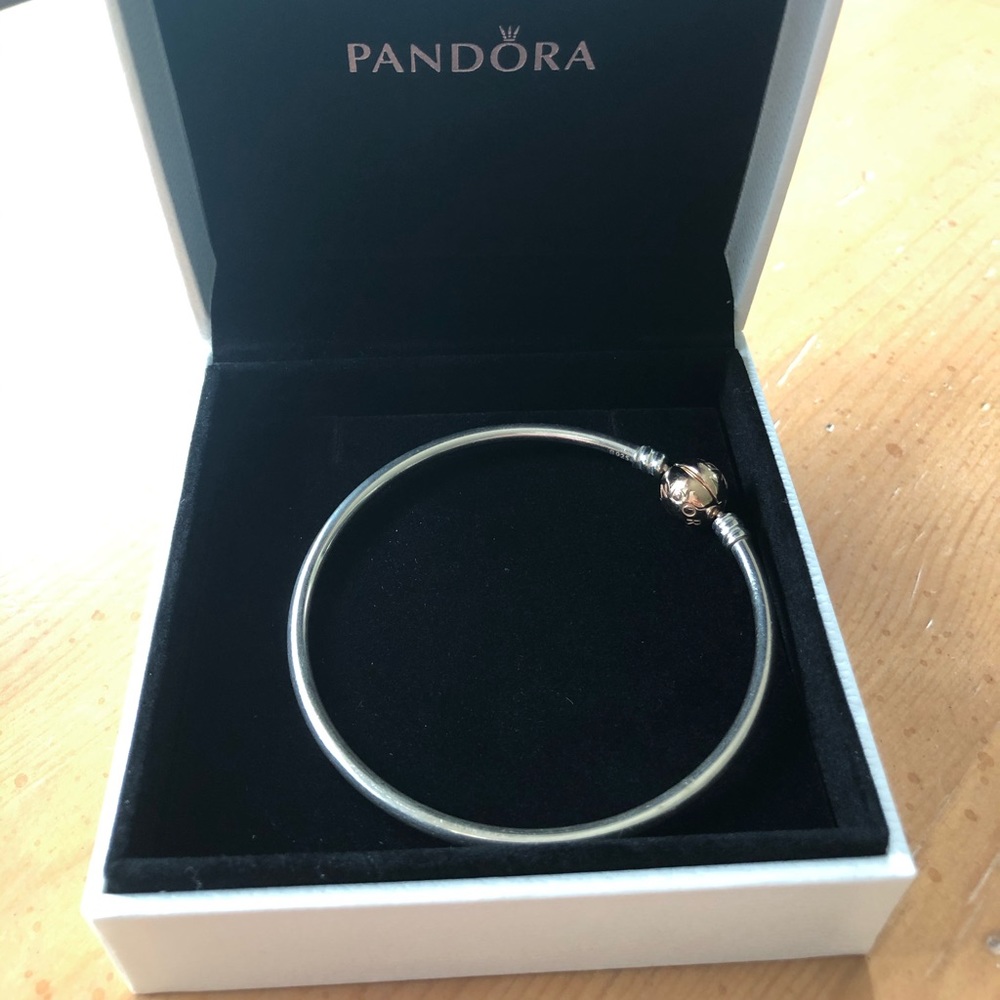 Pandora Bangle Bracelet Silver Rose Gold Clasp